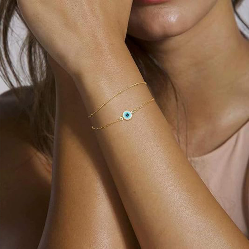 Dainty Gold Bracelets For Women, 14K Gold Filled Adjustable Layered Bracelet Cute Oval Chain Bar Gold Bracelets For Women Jewelry