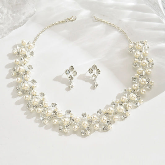 Pearl Leaf-Shaped Jewelry Set For Women
