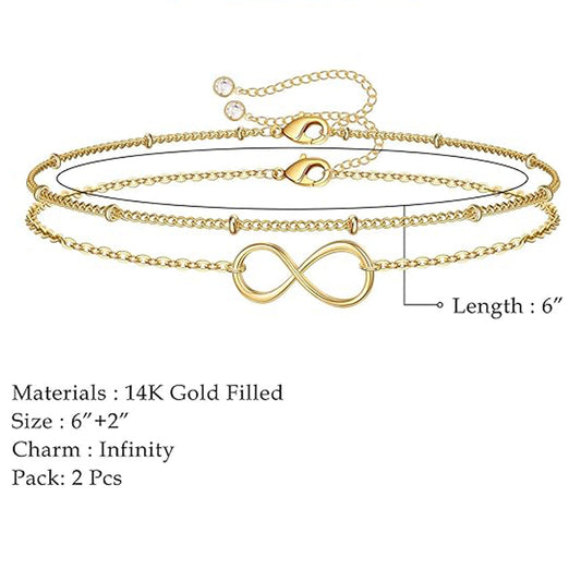 Dainty Gold Bracelets For Women, 14K Gold Filled Adjustable Layered Bracelet Cute Oval Chain Bar Gold Bracelets For Women Jewelry
