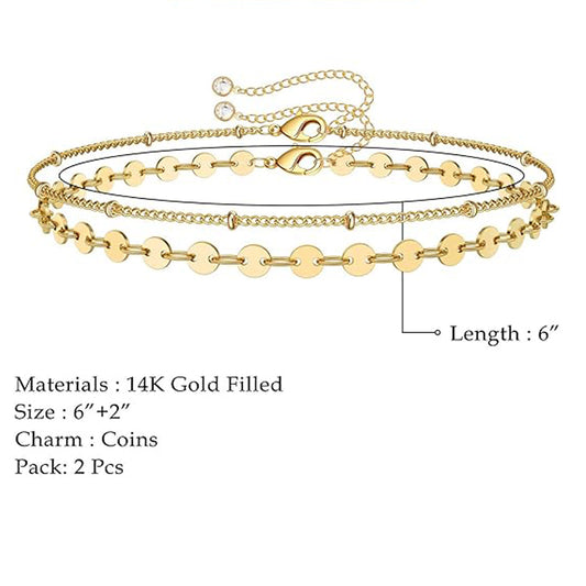Dainty Gold Bracelets For Women, 14K Gold Filled Adjustable Layered Bracelet Cute Oval Chain Bar Gold Bracelets For Women Jewelry