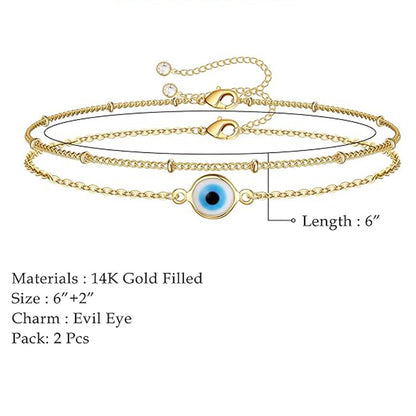 Dainty Gold Bracelets For Women, 14K Gold Filled Adjustable Layered Bracelet Cute Oval Chain  Bar Gold Bracelets For Women Jewelry
