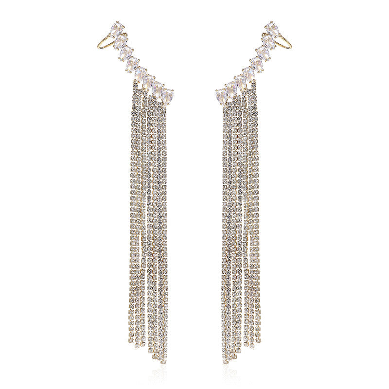 Zircon Earrings Exaggerated Tassel Earrings