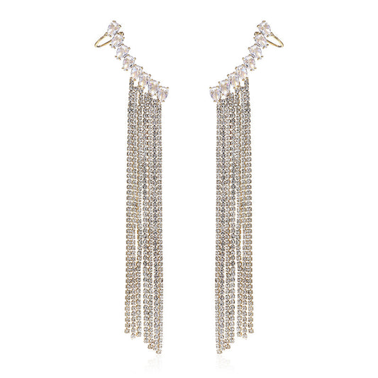Zircon Earrings Exaggerated Tassel Earrings