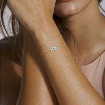 Dainty Gold Bracelets For Women, 14K Gold Filled Adjustable Layered Bracelet Cute Oval Chain  Bar Gold Bracelets For Women Jewelry