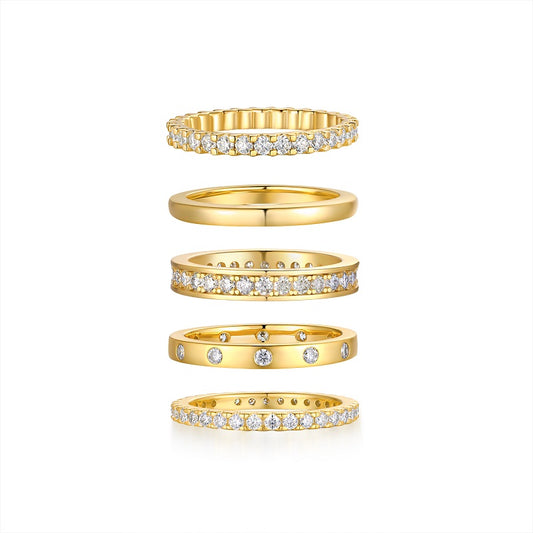 1Golden Stars - Fashionable Men And Women Ring And Ring Jewelry Set With Moissanite S925 Sterling Silver And Gold-plated Diamond Prohibit Tk Sales