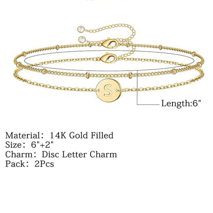 Dainty Gold Bracelets For Women, 14K Gold Filled Adjustable Layered Bracelet Cute Oval Chain  Bar Gold Bracelets For Women Jewelry