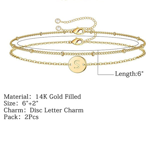 Dainty Gold Bracelets For Women, 14K Gold Filled Adjustable Layered Bracelet Cute Oval Chain  Bar Gold Bracelets For Women Jewelry