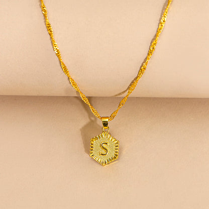 Initial Letter Hexagon Pendant Necklace For Women Jewelry