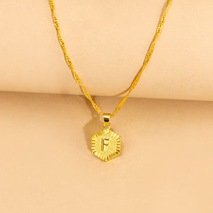 Initial Letter Hexagon Pendant Necklace For Women Jewelry