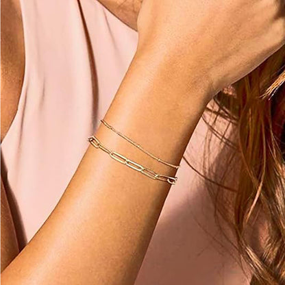 Dainty Gold Bracelets For Women, 14K Gold Filled Adjustable Layered Bracelet Cute Evil Eye Oval Chain Pearl Bar Turtle Gold Bracelets For Women Jewelry