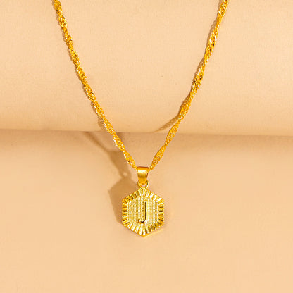 Initial Letter Hexagon Pendant Necklace For Women Jewelry