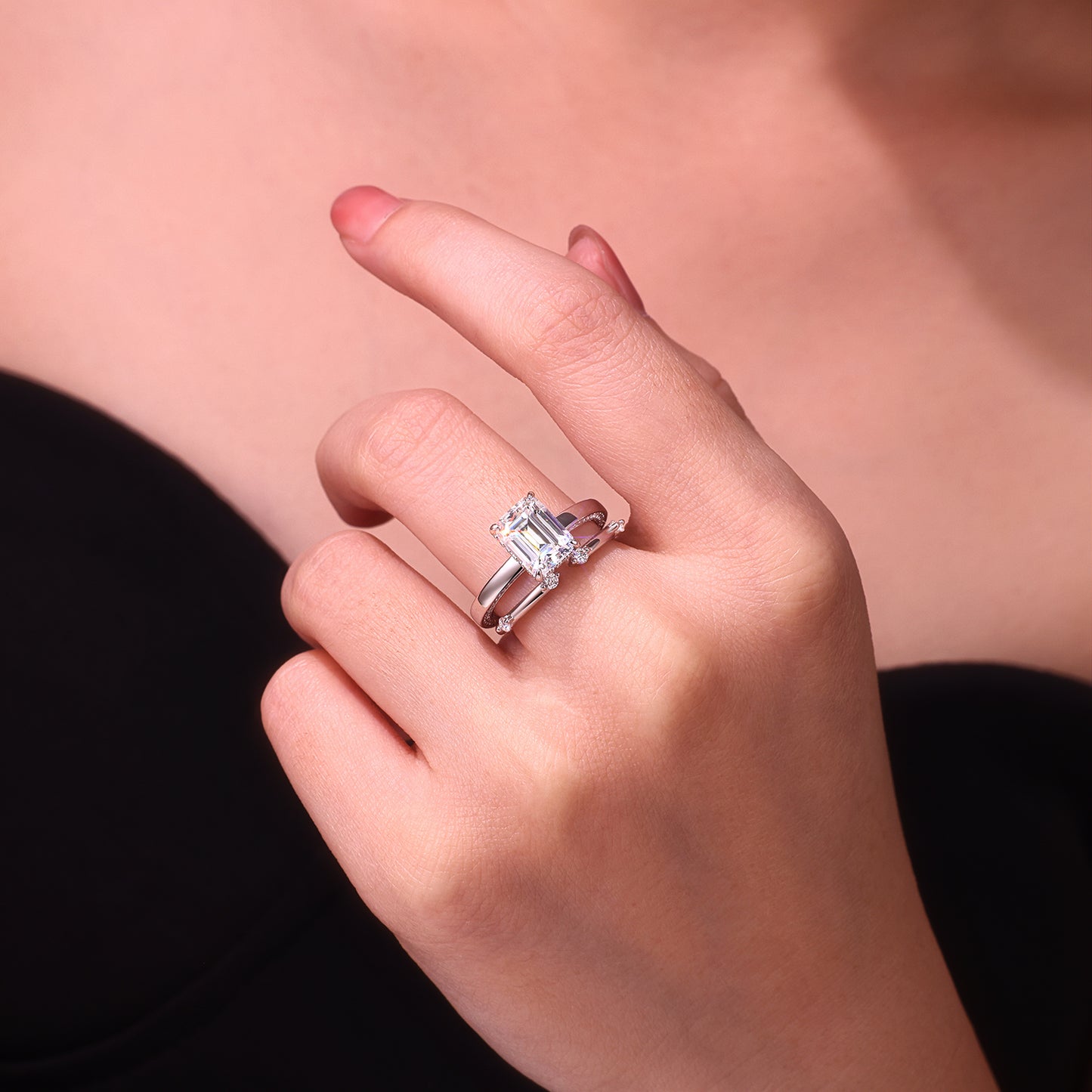 1Ice Crystal Love - Fashionable Men And Women Ring And Ring Jewelry Set With Moissanite S925 Sterling Silver And Platinum-plated Diamond Prohibit Tk Sales