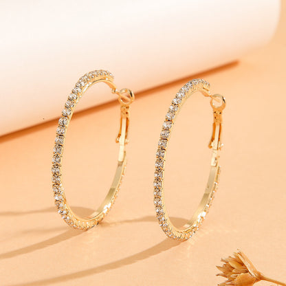 1 Pair European And American Zircon Inlaid Princess Style Large Earrings For Women, Worn At Daily Parties, Wedding Jewelry, Birthday Gifts