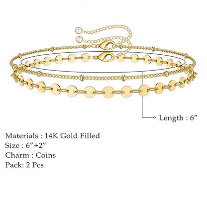 Dainty Gold Bracelets For Women, 14K Gold Filled Adjustable Layered Bracelet Cute Oval Chain  Bar Gold Bracelets For Women Jewelry
