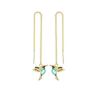 Fashion Jewelry New Unique Little Bird Drop Long Hanging Hummingbird Earrings For Women Elegant Girl Tassel Crystal Pendant Earring Jewelry