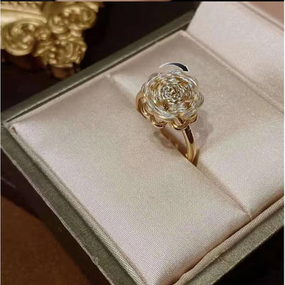 Golden Clover Rotate Rings For Women,Zircon Stainless Steel Open Adjustable Ring Golden Gift Jewelry