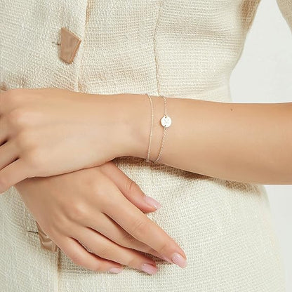 Dainty Gold Bracelets For Women, 14K Gold Filled Adjustable Layered Bracelet Cute Oval Chain  Bar Gold Bracelets For Women Jewelry