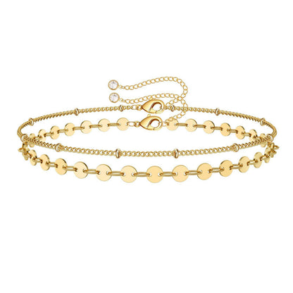 Dainty Gold Bracelets For Women, 14K Gold Filled Adjustable Layered Bracelet Cute Oval Chain  Bar Gold Bracelets For Women Jewelry