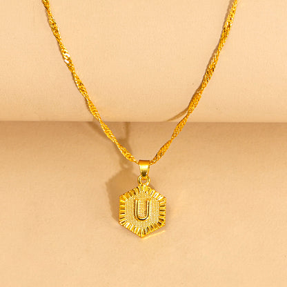 Initial Letter Hexagon Pendant Necklace For Women Jewelry