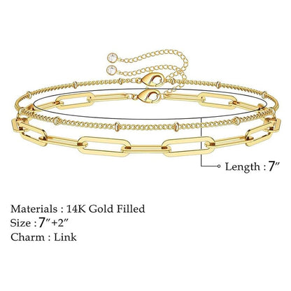 Dainty Gold Bracelets For Women, 14K Gold Filled Adjustable Layered Bracelet Cute Evil Eye Oval Chain Pearl Bar Turtle Gold Bracelets For Women Jewelry