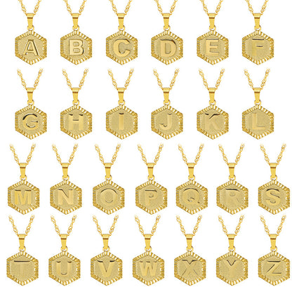 Initial Letter Hexagon Pendant Necklace For Women Jewelry
