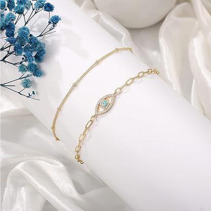 Dainty Gold Bracelets For Women, 14K Gold Filled Adjustable Layered Bracelet Cute Oval Chain  Bar Gold Bracelets For Women Jewelry